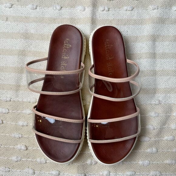 Altr’d State platform double clear/ pink lined strap slip on sandals size 8.5 - Picture 3 of 10